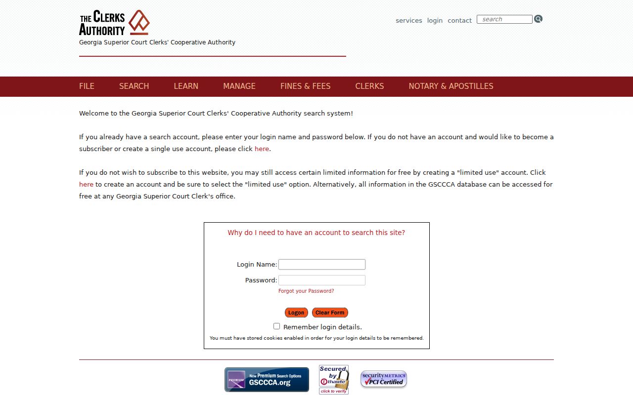GSCCCA login for Georgia property and UCC indexes