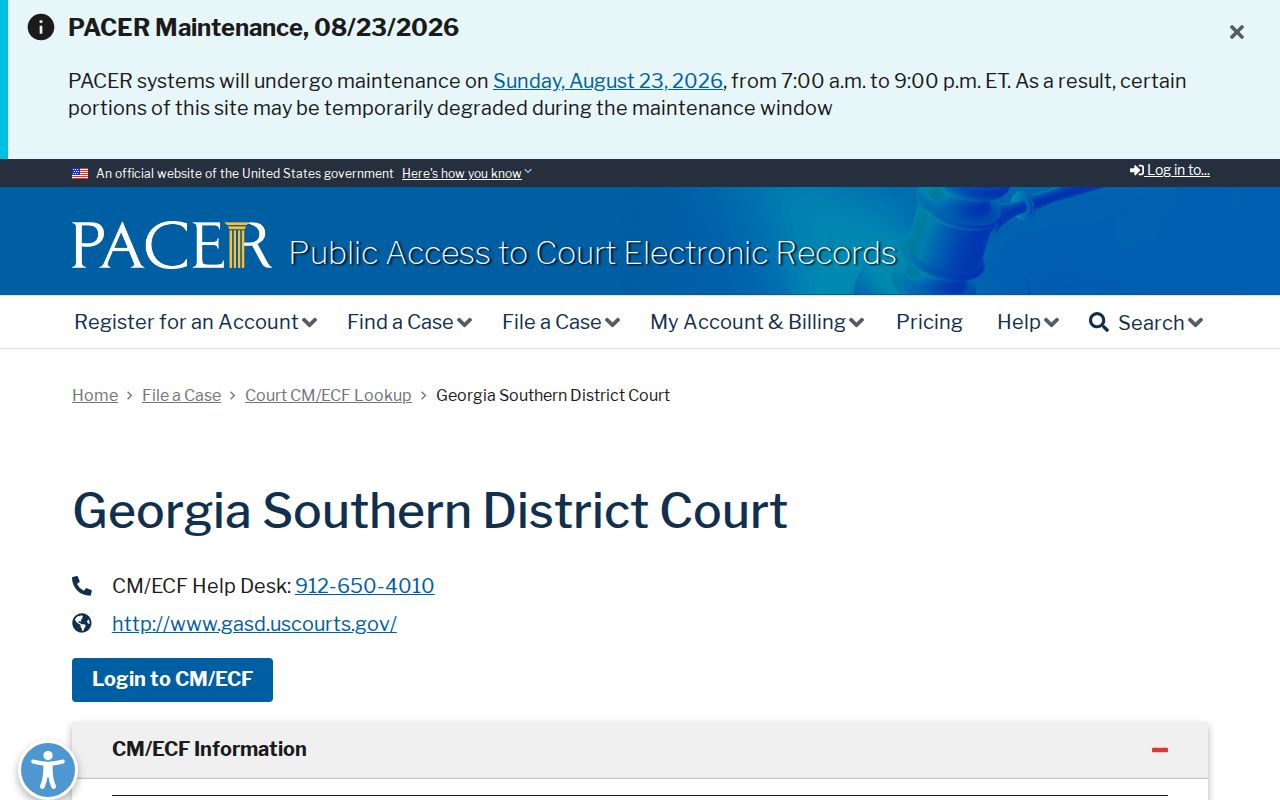 PACER lookup for the Southern District of Georgia