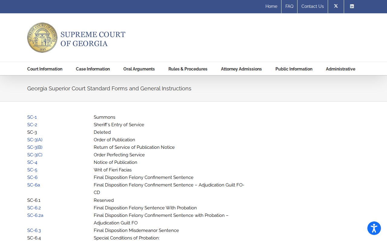 Georgia Superior Court standard forms page relevant to Treutlen civil filings