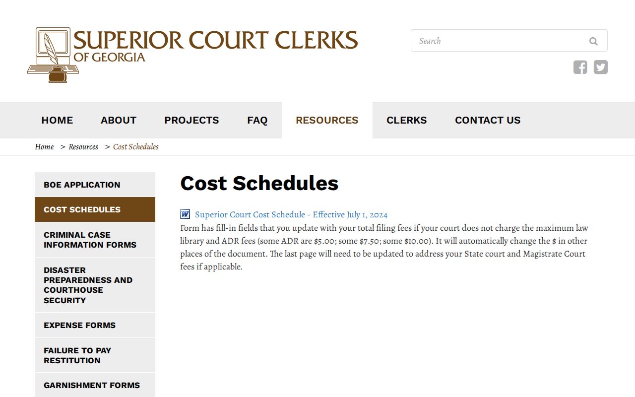 Georgia clerk cost schedules used as context for Treutlen civil copies