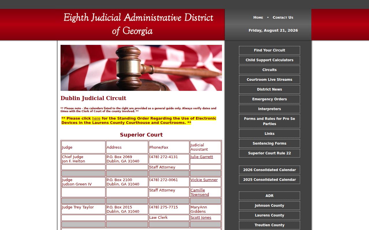 Dublin Judicial Circuit calendar information for Treutlen County
