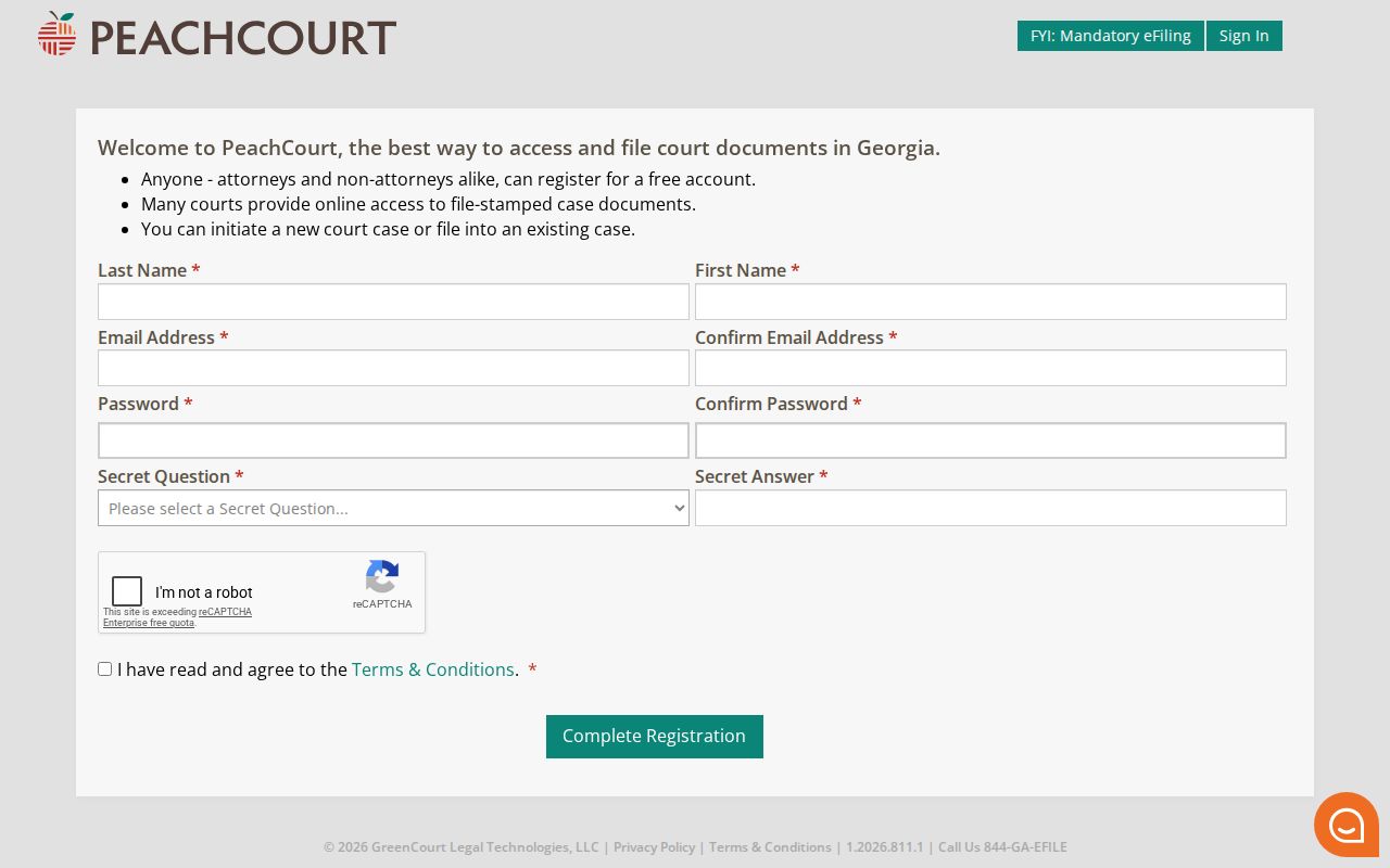 PeachCourt registration for Treutlen County criminal docket access
